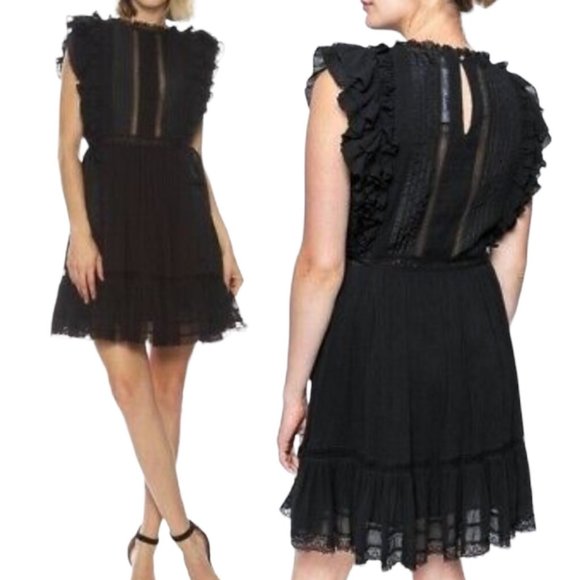 Ulla Johnson Dresses & Skirts - Ulla Johnson Henriette Mini Dress Ruffle Lace Cotton in Black Women’s Size 4